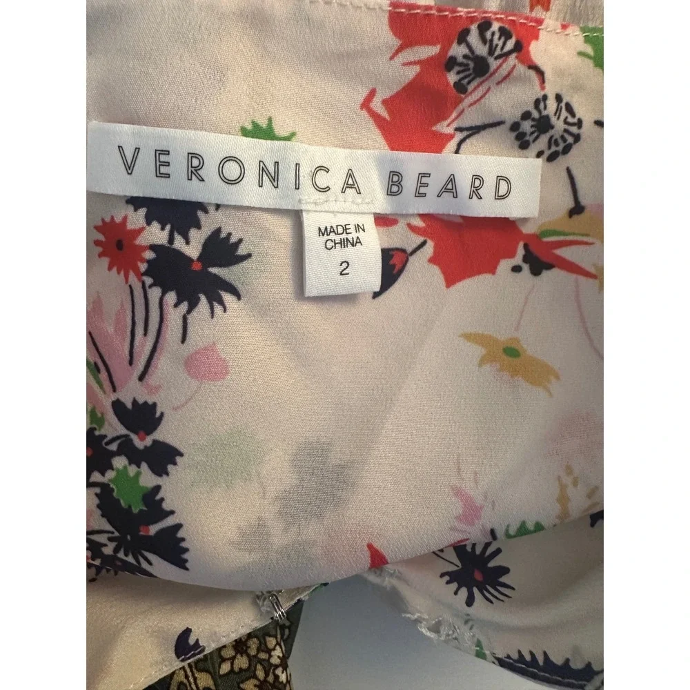 Veronica Beard Women's Cream Floral Silk Front Tie Knot Top Size 2